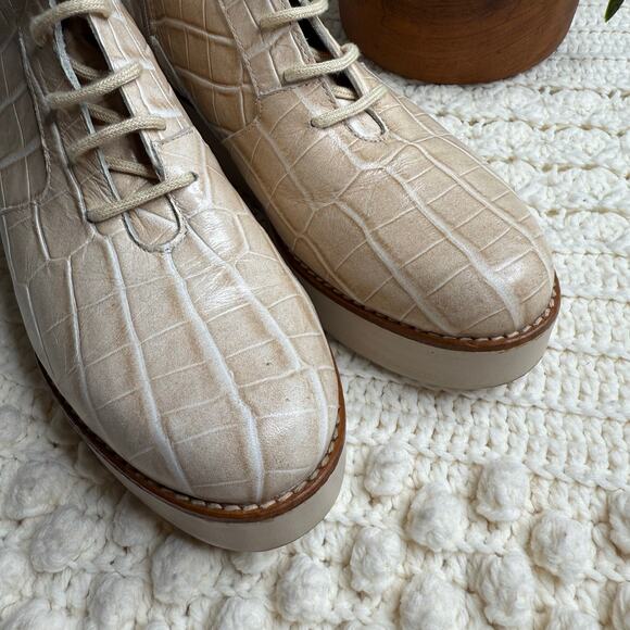 ANTHROPOLOGIE Women's 41 US 10 Stompy Platform Lace Up Boot Cream Alligator - Picture 11 of 16